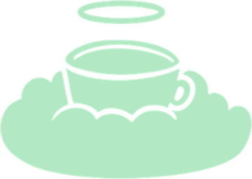 Taza de café sobre una nube con un halo